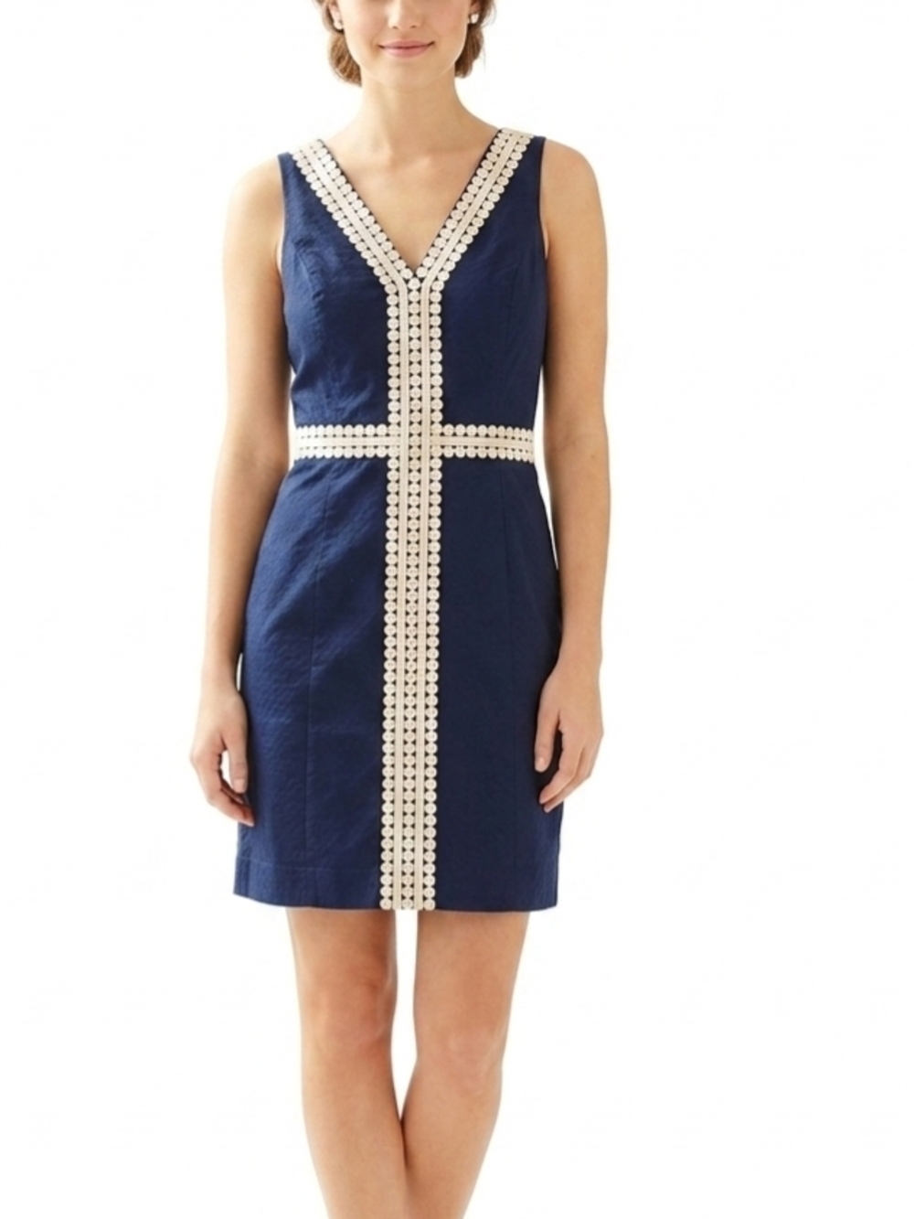 Lilly Pulitzer Navy Blue Soutache Trim V-Neck Sheath Dress Size 4